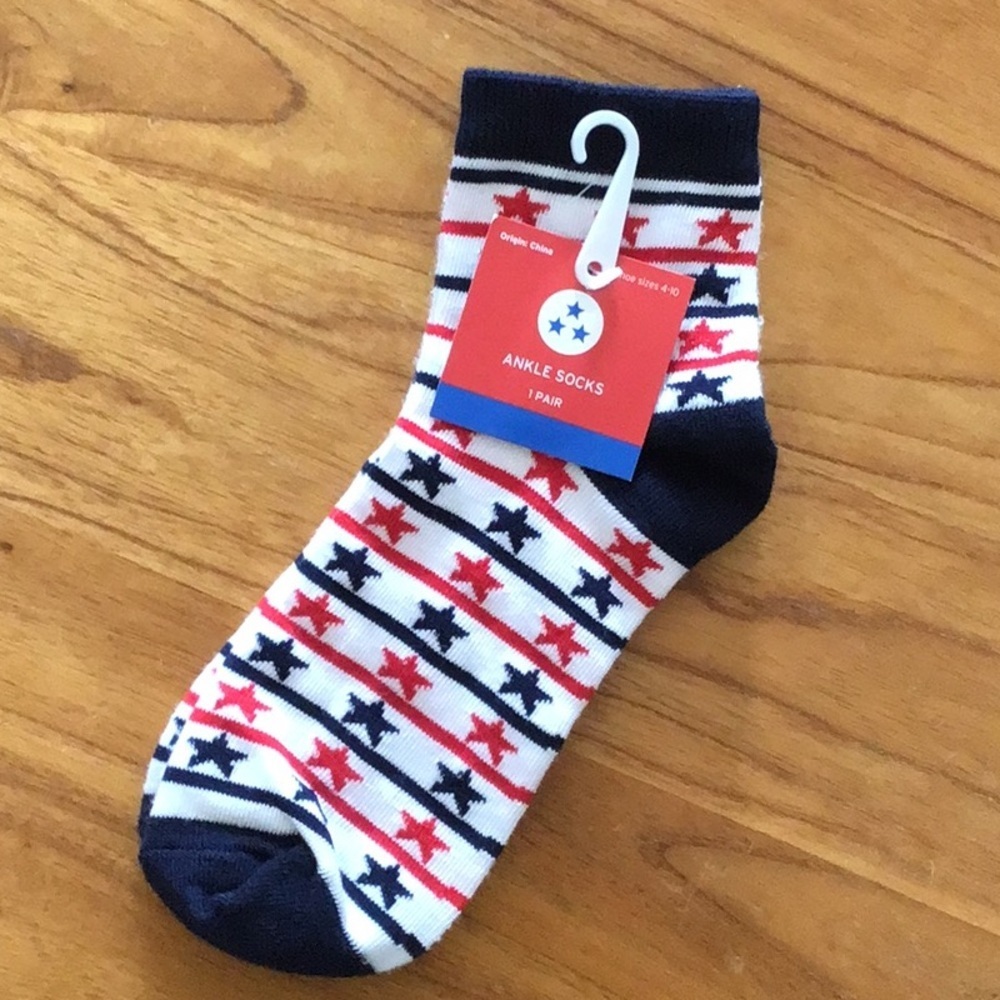 Stars and Stripes Patterned Ankle Socks - Red, White, and Blue - NWT